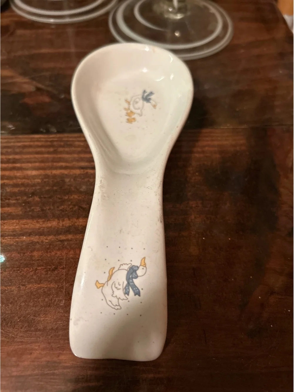Vintage Ceramic Spoon Rest with Duck Motif